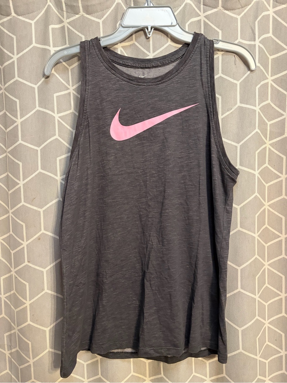 Nike Women's Dark Gray Tank Top with Pink Swoosh